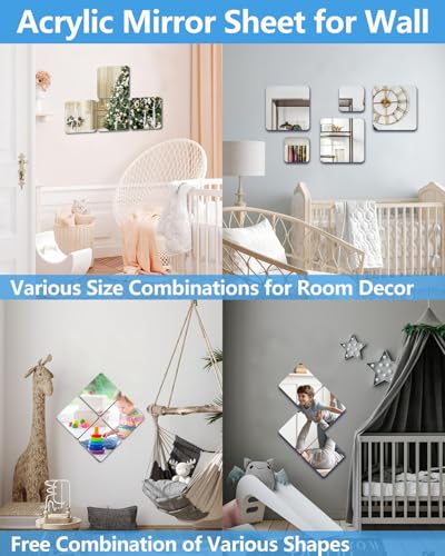 Shatterproof Acrylic Mirror Tiles - 12x12 Inch Self-Adhesive Wall Mirrors (4PCS)