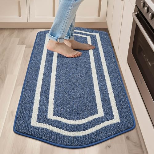 Long Kitchen Runner Rug - 24"x48" Non-Slip Washable Floor Mat, Blue