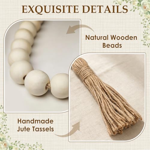 24-inch Farmhouse Wood Bead Garland with Tassels - Rustic Home Decor