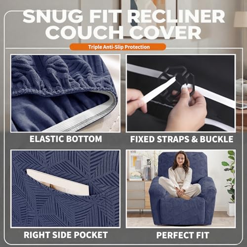 Stretch Recliner Chair Cover - Geometric Jacquard Furniture Protector