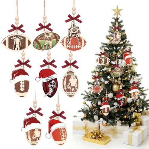 24 Pack Wooden Christmas Football Ornaments for Holiday Tree Decor