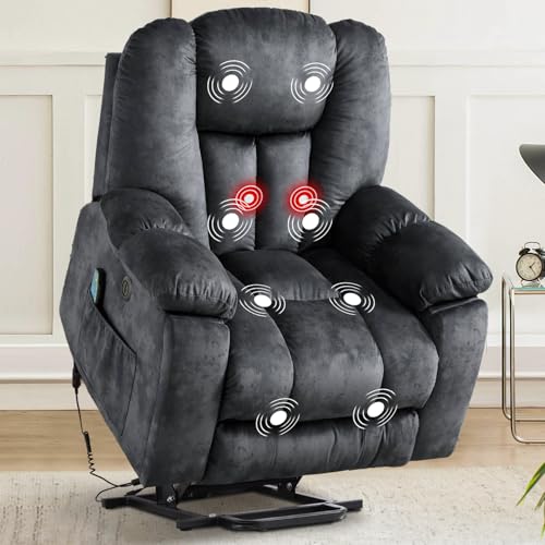 Power Lift Recliner Chair with Massage, Lumbar Heat, and USB, Gray