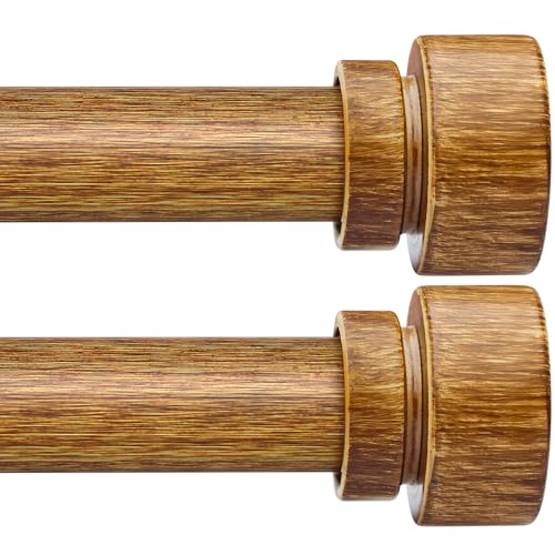 2-Pack Adjustable Wood Grain Curtain Rods, 72 to 144 Inch Heavy Duty Set