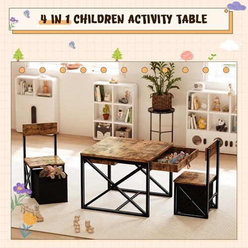 4-in-1 Kids Activity Table and 2 Chairs Set with Storage