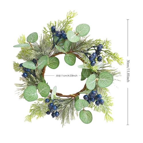 Artificial Norfolk Pine Candle Ring with Blue Berries, 12-Inch Christmas Decor