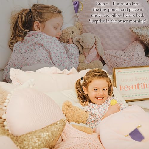 Tooth Fairy Coin Keepsake Kit with Tooth Pouch, Letter & Case for Kids