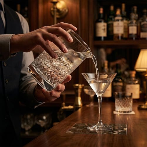 30 oz Crystal Cocktail Mixing Glass with Spout, Diamond Cut Design