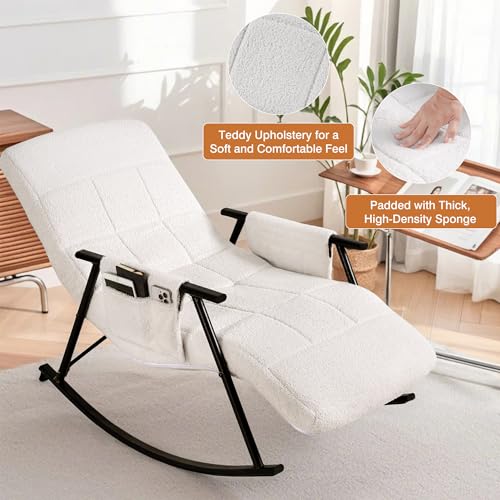 Teddy Fabric Nursery Rocking Chair with Footrest and Adjustable Recliner