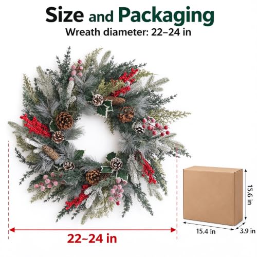 24 Inch Christmas Wreath for Holiday Decor - MUTRAIN Xmas-M1