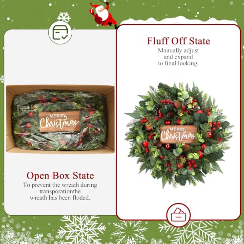 26-Inch Christmas Front Door Wreath with Pine, Berries & Pine Cones