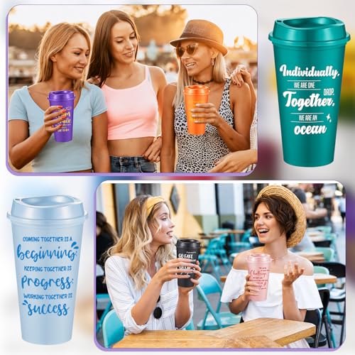 FillTouch 12 Pcs Bright Color Reusable Coffee Cups with Leak Proof Lids - Office Gifts