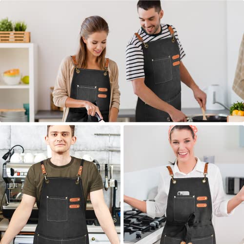 Canvas Chef Apron with 3 Pockets - Cross Back Durable Work Apron