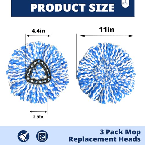 Microfiber Spin Mop Replacement Heads - 3 Pack Reusable Mop Refills