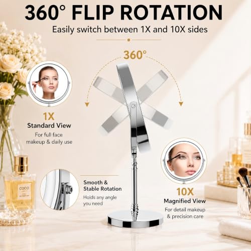 DEIOVWXS Makeup Mirror, Rechargeable Vanity Mirror with 3 Lights,
