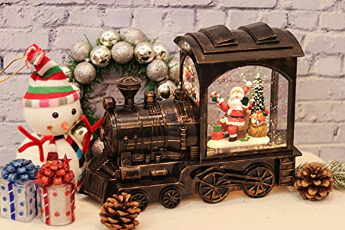 Christmas Musical Snow Globe Train Lantern - Lighted Swirling Glitter Santa