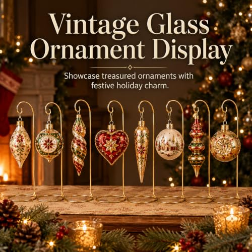 8 Pack Gold Christmas Ornament Stands - 11" Tall Metal Display Holders for Large Ornaments