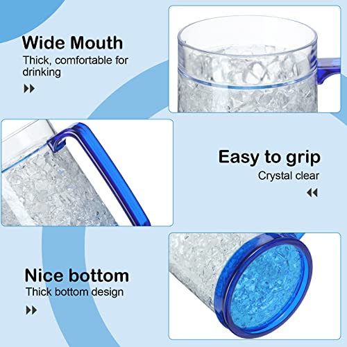 16 oz Freezer Beer Mugs with Gel, Double Wall Insulated Plastic Cups (6 Pack)