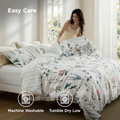 Reversible Floral Queen Duvet Cover Set - 3 Piece Bedding with Corner Ties
