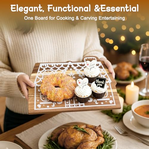 BrightRow Christmas Gingerbread House Cutting Board - Acacia Wood, 16x12.75 inches