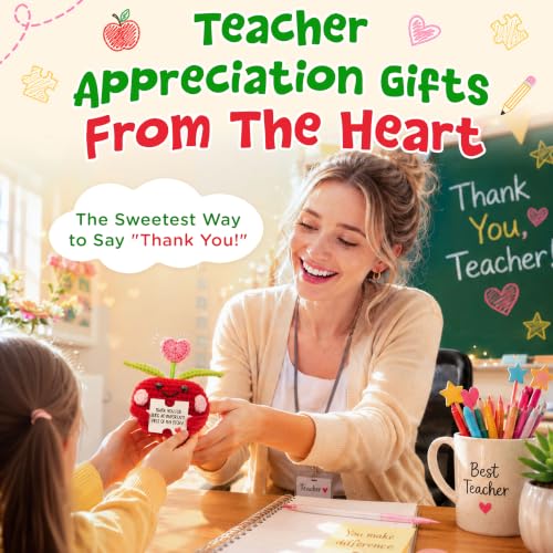 Handmade Crochet Apple Teacher Gift - Emotional Support Desk Decor