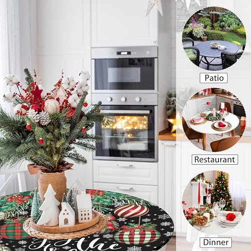 Christmas Fitted Round Tablecloth with Elastic Waterproof Black 44-inch
