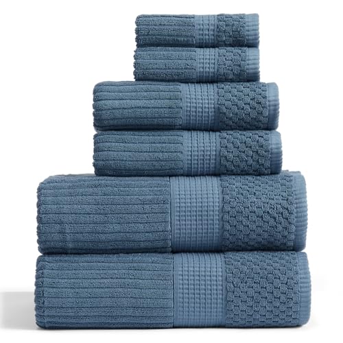 6-Piece 100% Cotton Towel Set, Textured Absorbent Bathroom Towels