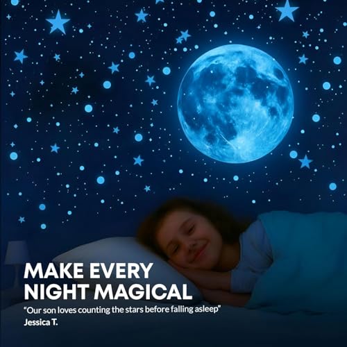 Glow in the Dark Stars for Ceiling - 1050 Pcs Moons & Stars Wall Decals