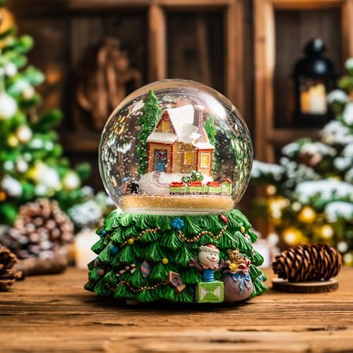 Revolving Christmas Snow Globe with Color-Changing LEDs & Music Box