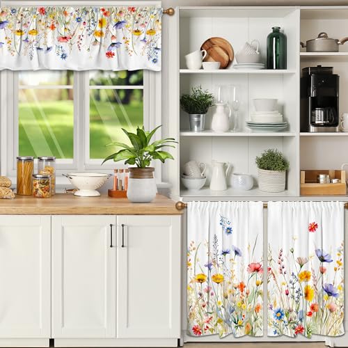 3-Piece Spring Kitchen Curtain Set with Valance & Tiers