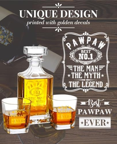 Onebttl Pawpaw Gifts Whiskey Decanter Set with 2 Glasses – 25oz (750ml) Premium Lead-Free Glass