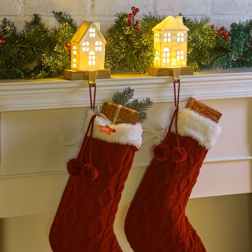 Minetom Warm White LED Christmas Stocking Holders Set of 2 for Mantle & More