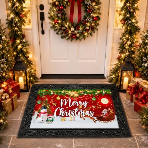 Merry Christmas Door Mat Inserts - Red Holiday Welcome 18 x 30 in
