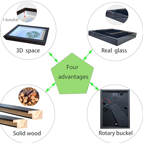 5x7 Shadow Box Frame Set - 4 Pack Black Display Case for Wall or Tabletop