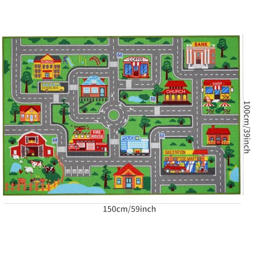 City Road Map Play Rug for Kids - 59 x 39.4 Inch Non-Slip Playmat