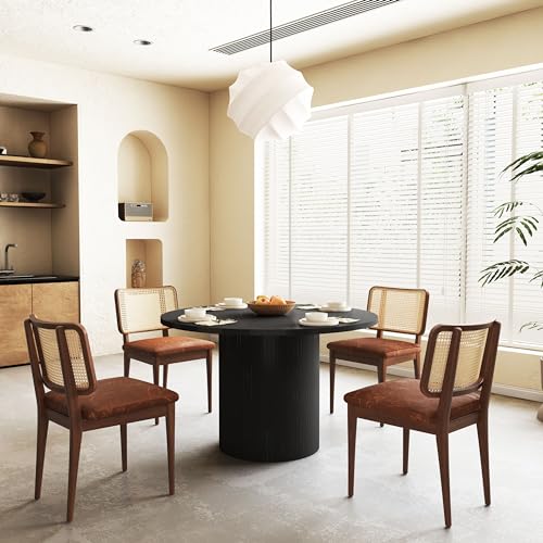 47-Inch Round Dining Table, Modern Farmhouse Wood Kitchen Table with Fluted Base