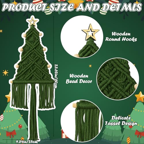 3 Pcs Macrame Christmas Tree Ornaments Set - White, Red & Green Holiday Decor