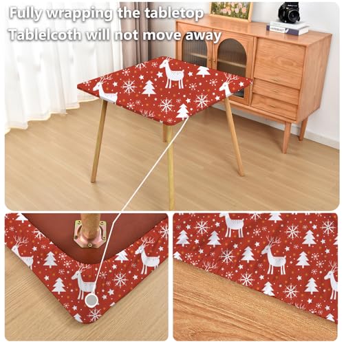 Amonsa Christmas Pattern 6 Fitted Tablecloth 38x38 inch Square Elastic Washable Spandex