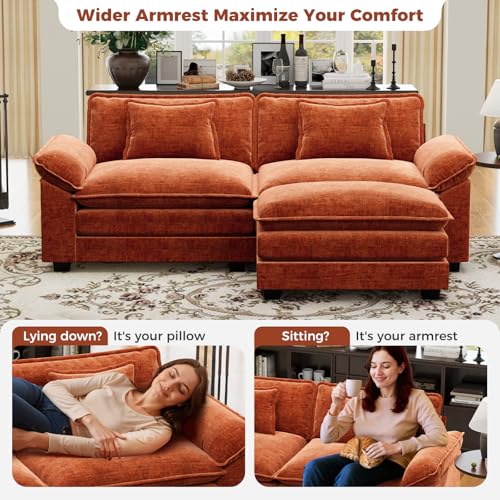 86" Modular L-Shaped Sectional Sofa with Movable Ottoman, Terracotta