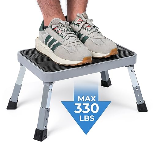 Height-Adjustable Folding Step Stool, Non-Slip Platform Ladder, 330 Lbs