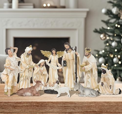 12-Piece Christmas Nativity Set, 12.5-Inch Hand-Painted Resin Figurines