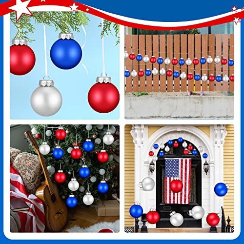 Christmas Hanging Ball Ornaments Set - Red, Royal Blue, White, 24 Pcs