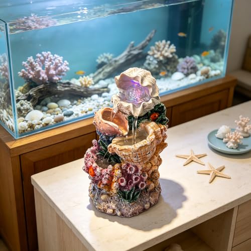 YOQUATE Ocean Themed Tabletop Water Fountain for Meditation - Seashell & Coral Decor