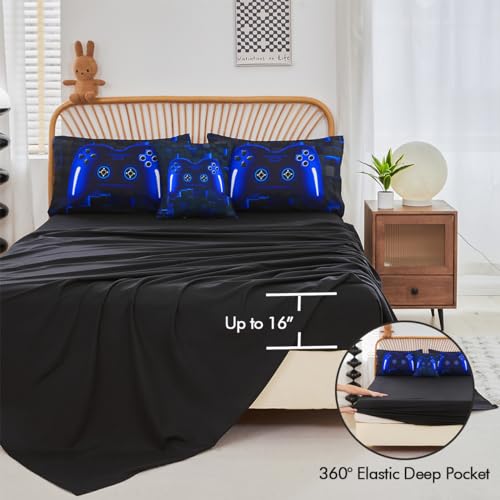 6-Piece Gamer Comforter Set Full Size - 3D Video Game Bedding for Boys