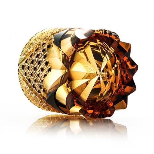 JINZHI Edo Kiriko Hand-Carved Gold Sake Glass Cup - Japanese Artisan Crystal Barware
