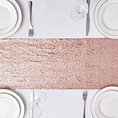 12x72 Inch Rose Gold Sequin Table Runner - 6 Pack for Party & Wedding Decor