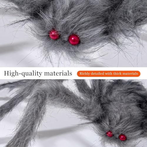 BEABOO 3 Pack 5Ft Black, Brown & Grey Giant Halloween Spiders Realistic Scary Decor
