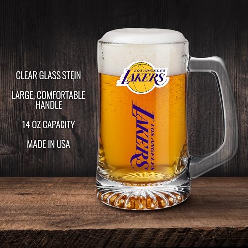 14oz Glass Beer Stein with Professional Team Logo, Heavy-Duty Barware