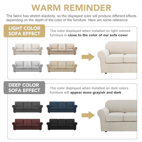 4-Piece Stretch Couch Cover for 3 Cushion Sofa - Thick Jacquard (Ivory)