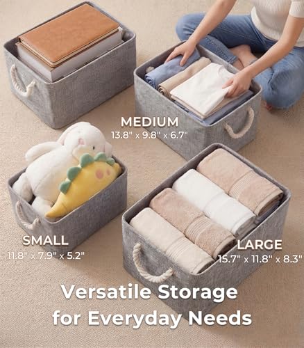 Small Fabric Storage Baskets for Shelves, 11.8x7.9x5.2 Inch Grey