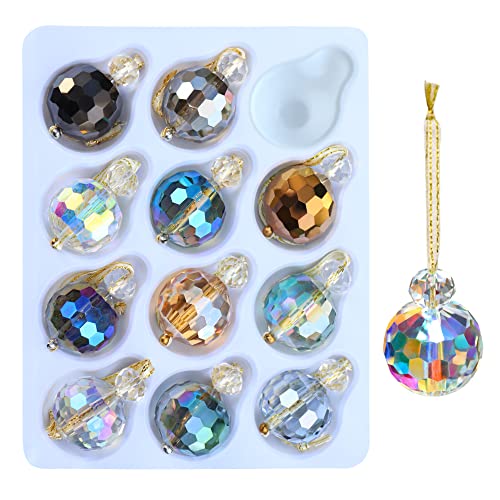 12 Pcs Mini Crystal Glass Christmas Tree Ornaments - 0.87-Inch Prism Balls